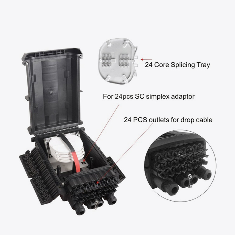 T6-088-B 96 Core Fiber Optic Splice đóng / 24 lõi FTTH Hộp