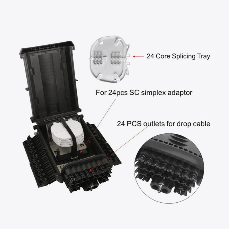 T6-088-D 96 Core Fiber Optic Splice đóng / 24 lõi FTTH Hộp